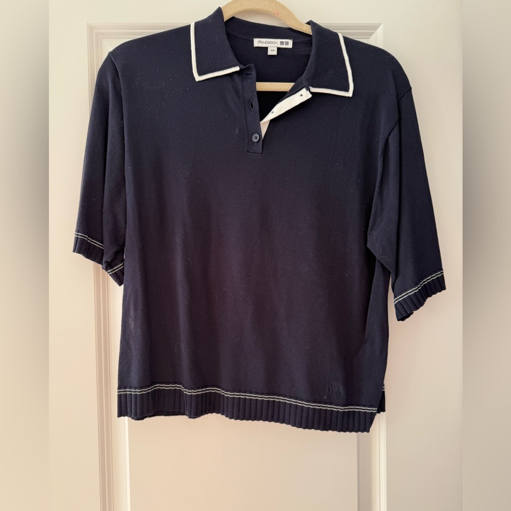 Navy Polo Shirt with White Trim